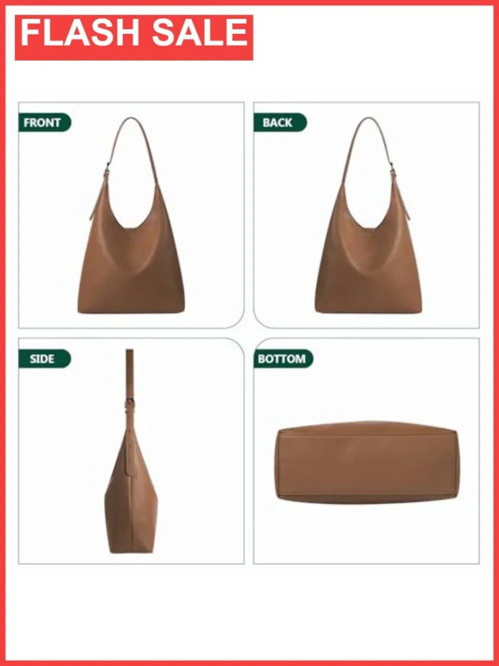Vegan Leather Slouchy Hobo Shoulder Bag Magnetic Closure Everyday Purse